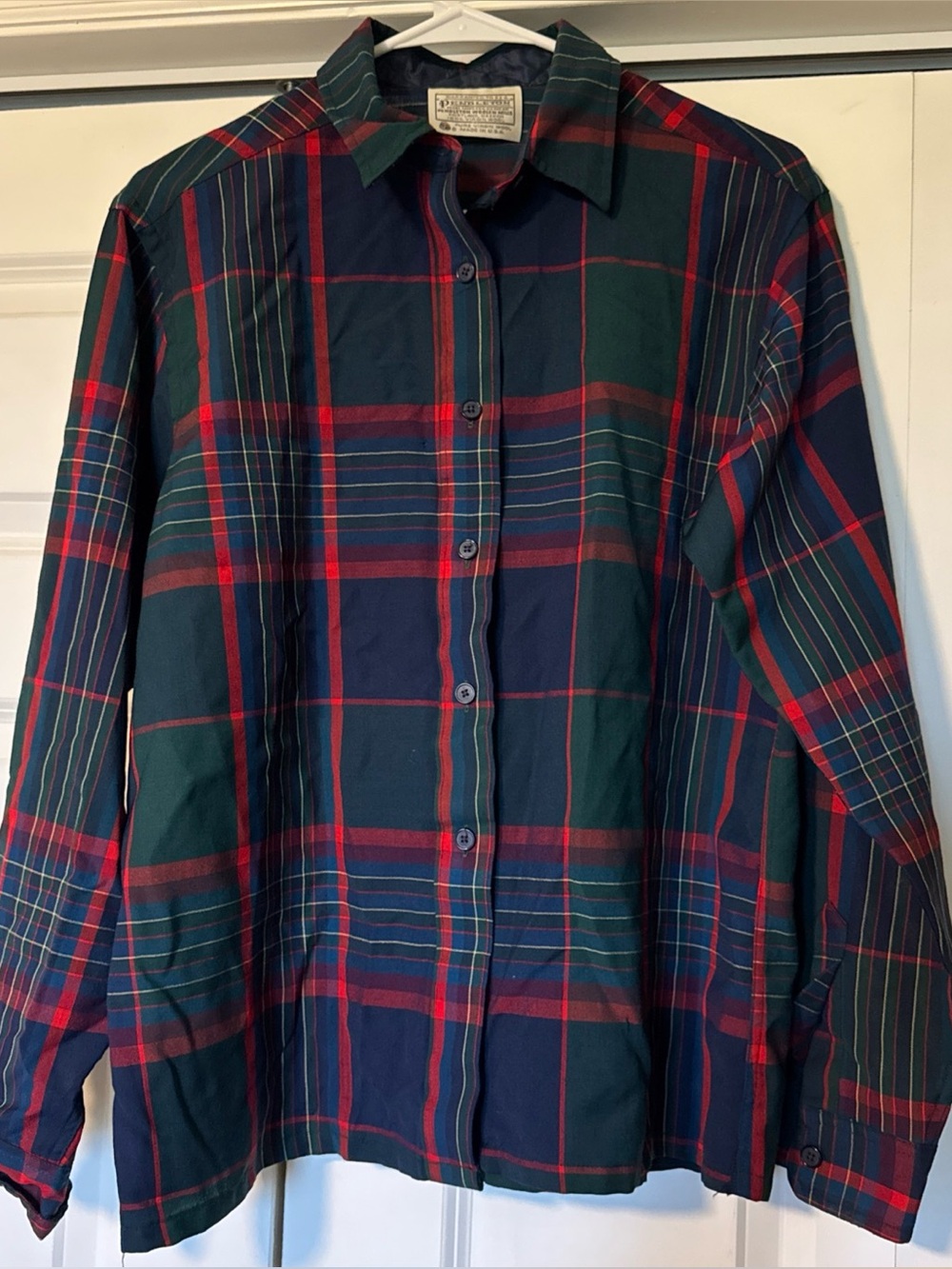 Vtg Pendleton Plaid Wool Shirt USA Made Lightweight Office Wear Red Green Blue